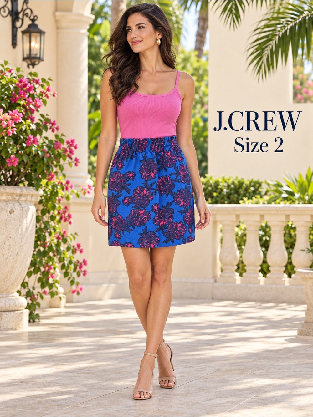 J.Crew Floral Linen Cotton Sidewalk Mini Skirt Blue Pink Size 2
